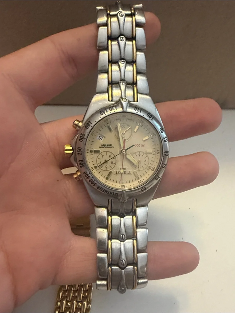 Tissot Two-Tone Silver and Gold Chronograph Watch with Cream Dial PR200